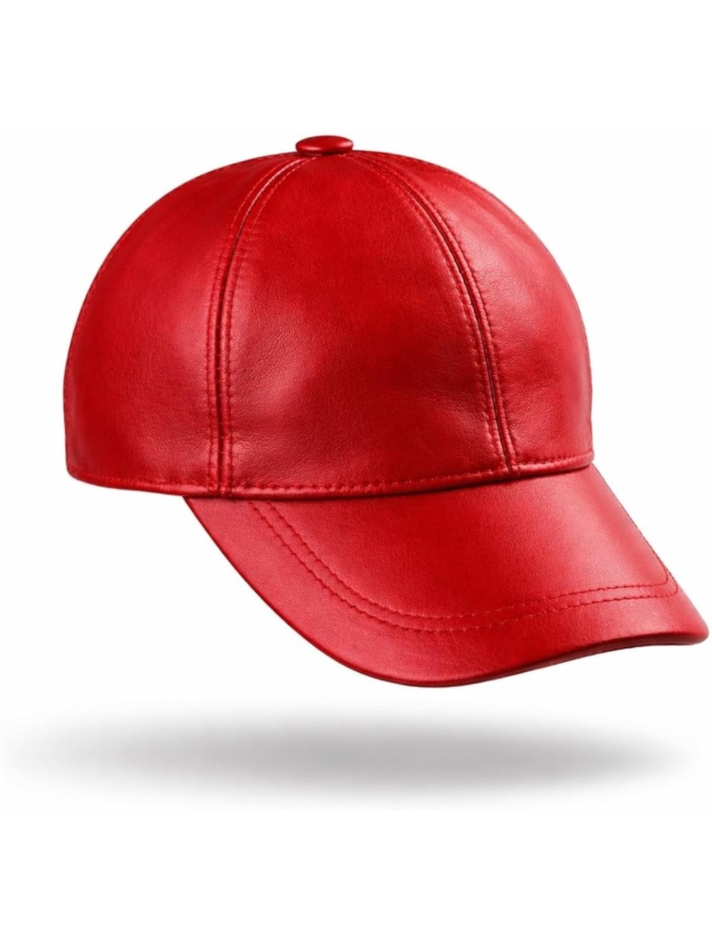 Genuine Leather Unisex Baseball Cap - Adjustable Dad Hat (Bloody Red)